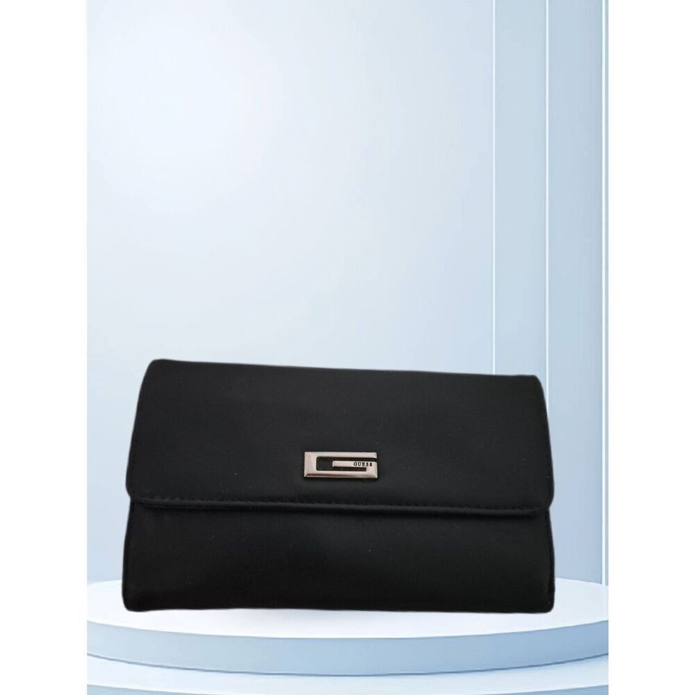 Guess Black Leather Tri Fold Organizer Wallet
